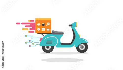 Vector illustration of a fast delivery scooter with package