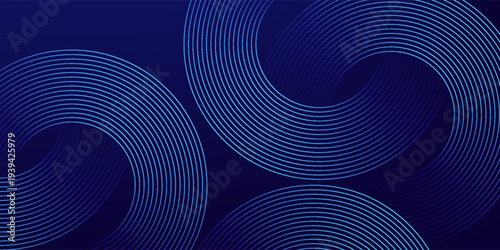 Abstract blue glowing geometric lines on dark blue background. Modern shiny blue circle lines pattern. Futuristic technology concept. Suit for cover, poster, banner, brochure, header, website