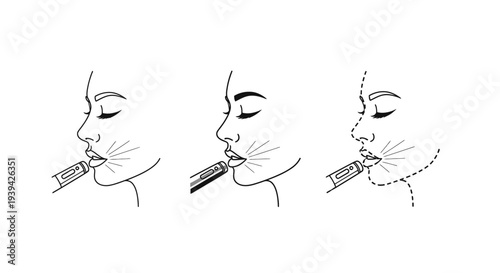 Illustration of a woman applying lipstick in three stages.
