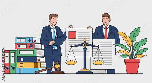 Legal Services Vector Illustration for Business and Law, depicting justice and legal advice