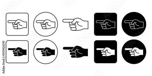 Finger Pointing Left Hand Gesture Icon Set Outline And Solid Style Direction Navigation Symbol