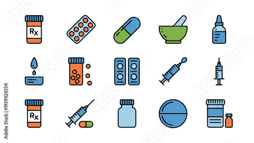 Colorful medical icons for health and pharmacy concepts