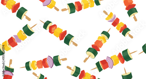 Colorful vegetable skewer food pattern seamless vector for summer BBQ and kitchen design