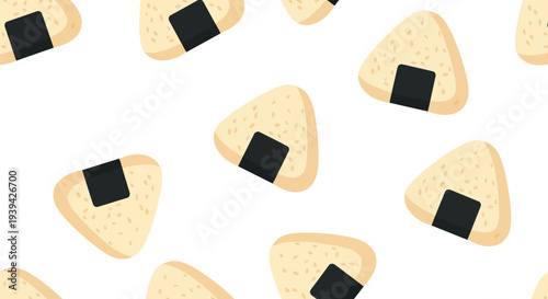Japanese onigiri rice ball seamless food pattern vector for kitchen textile and packaging