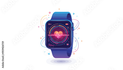 Vector smartwatch icon with heart rate monitor