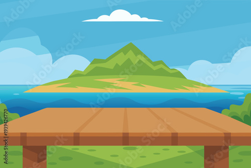 Wooden Pier Overlooking a Tropical Island Landscape