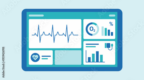 Medical technology display showing vital signs and health data on screen