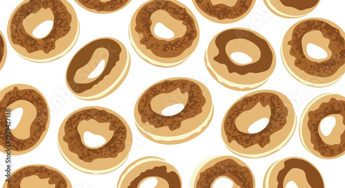 Seamless Bagel Food Pattern Vector with Brown Toppings for Bakery and Cafe Design