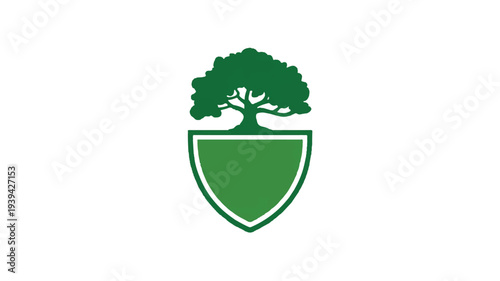 Green tree logo on shield emblem symbol
