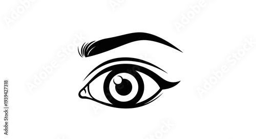 Simple black and white illustration of a human eye with eyebrow.