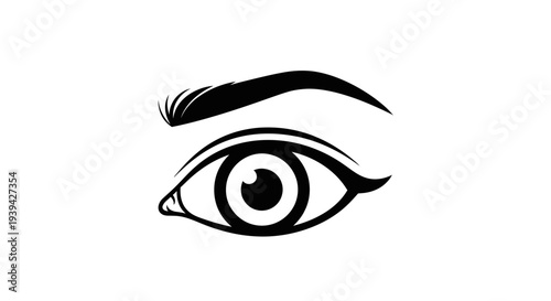 Simple black and white illustration of a human eye with eyebrow.