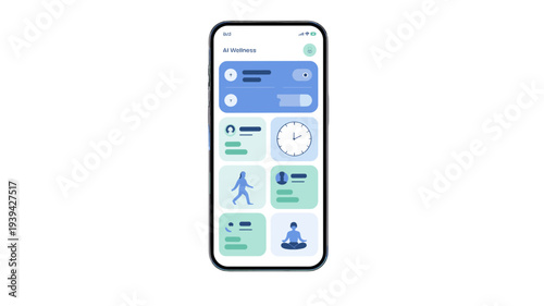 Smartphone application interface showcasing health and wellness app features.