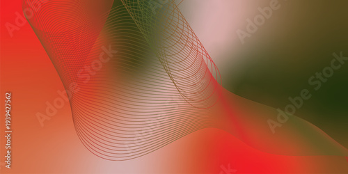 Flowing red, green, and black glowing ribbons twisting over a dark, moody background sprinkled with tiny sparkling particles, futuristic digital technology scene, vector style.