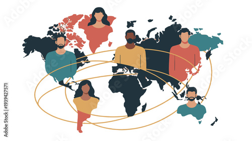 Diverse individuals connected globally, fostering unity.