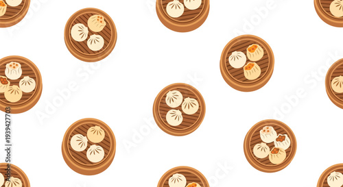 Asian dim sum dumplings vector food pattern seamless background for restaurant design