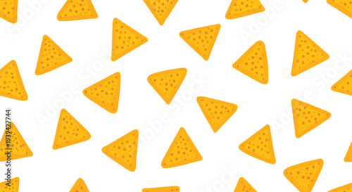 Seamless Nachos Vector Food Pattern with Yellow Tortilla Chips on White Background