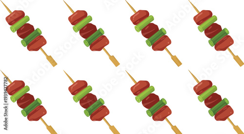 Grilled Skewers Food Pattern Vector Seamless BBQ Kebab Design for Summer Picnic