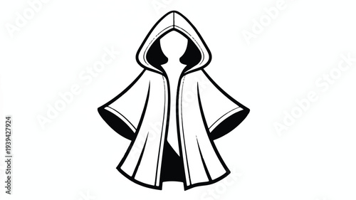 Illustration of a hooded cloak with faceless figure  simple line art design