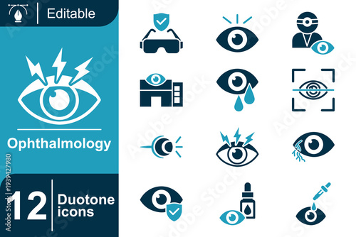 Ophthalmology Icons A Collection of Duotone Symbols for Eye Care, Vision Health, and Medical Applications