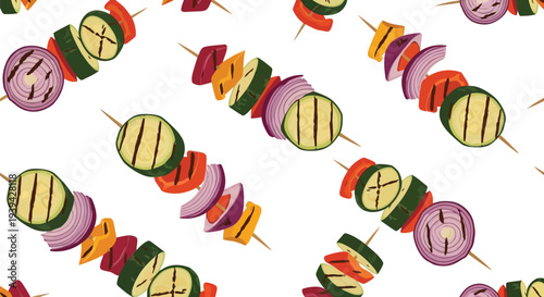 Grilled Vegetable Skewers Food Pattern Seamless Vector for Summer BBQ and Kitchen Design