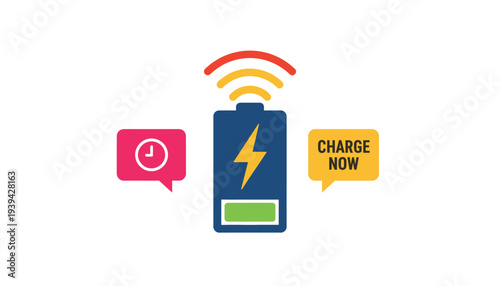 Wireless Charging Smartphone with Lightning Bolt and Notifications in Modern Flat Design with Bright Colors for Mobile Technology