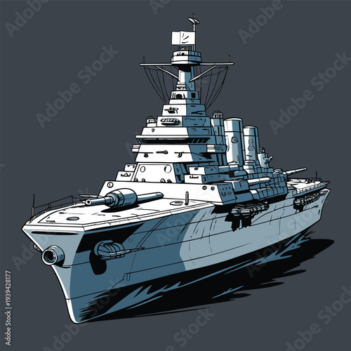 flat vector image of war ship
