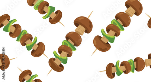Grilled Vegetable Skewers Food Pattern Seamless Vector for Summer BBQ and Healthy Recipes