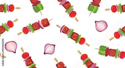 Grilled Skewers Food Pattern Vector Seamless BBQ Vegetables Summer Picnic Design