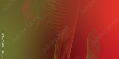 Flowing red, green, and black glowing ribbons twisting over a dark, moody background sprinkled with tiny sparkling particles, futuristic digital technology scene, vector style.