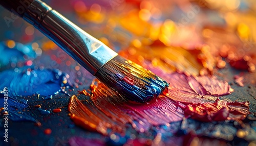 Artistic background featuring colorful paint palette and brush for fine art and education concepts