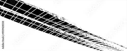 Auto tire tread grunge element. Car and motorcycle tire pattern, wheel tyre tread track. Black tyre print. Modern Vector