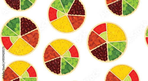 Colorful Mexican Food Pattern Vector with Tacos and Fresh Ingredients Seamless Background