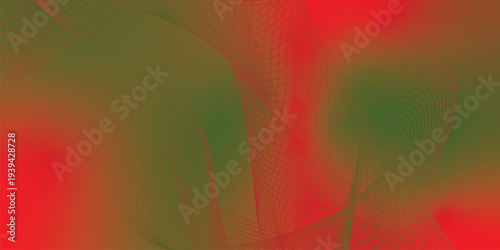 Flowing red, green, and black glowing ribbons twisting over a dark, moody background sprinkled with tiny sparkling particles, futuristic digital technology scene, vector style.