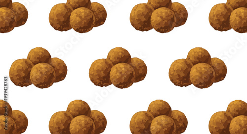 Seamless vector food pattern with fried arancini rice balls on white background for packaging