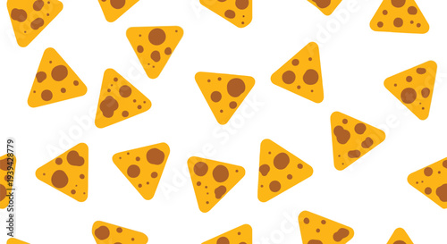 Seamless Nachos Vector Food Pattern with Cheese Triangles on White Background
