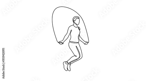Single Continuous Line Jump Rope Person Mid Jump Minimal Fitness Vector Illustration