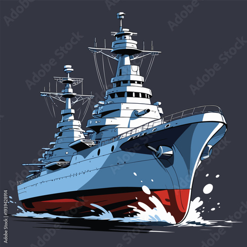 flat vector image of war ship