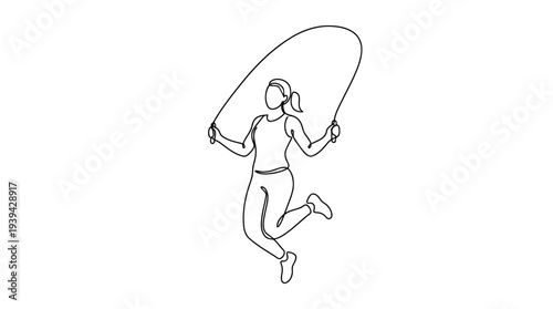 Single Continuous Line Jump Rope Person Mid Jump Minimal Fitness Vector Illustration