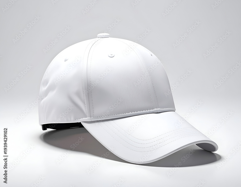 Fototapeta premium Plain white baseball cap on a bright, clean studio background
