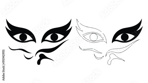 two cartoon face with angry eyes and nose  graphic illustrations