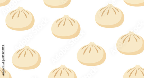 Steamed Dumpling Food Pattern Vector Seamless Asian Cuisine Background Illustration