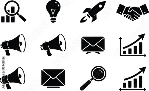 Marketing Collection Silhouette Icon Set 