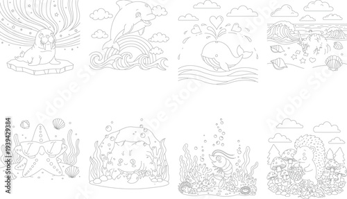 Sea Life Coloring Pages: Seal, Dolphin, Whale, Waves