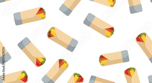 Burrito seamless food pattern vector illustration, Mexican cuisine wrap repeat background