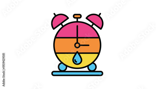 Alarm Clock with Melting Ice in Vibrant Colorful Gradient Style on White Background for Time Management