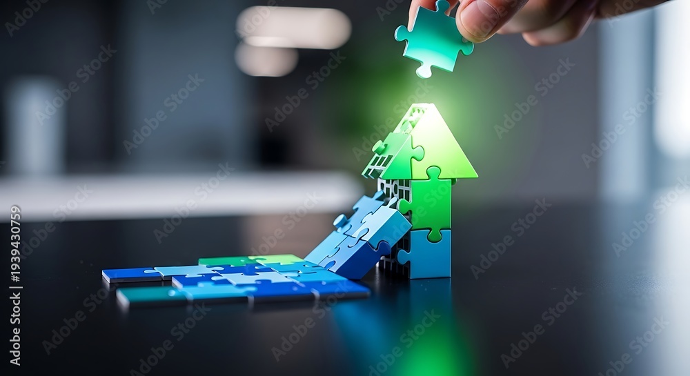 Fototapeta premium A hand placing a glowing green piece on a christmas tree