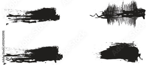 Collection of four black ink brush strokes on white background