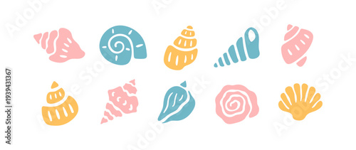 Abstract set of shells in a naive style