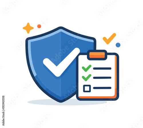 Secure checklist with shield and checkmarks, representing safety and task completion