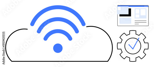 Cloud computing, data storage, technology systems, internet connectivity, digital tools, cloud configuration. wireless symbol within a cloud. Cloud computing and data storage concept